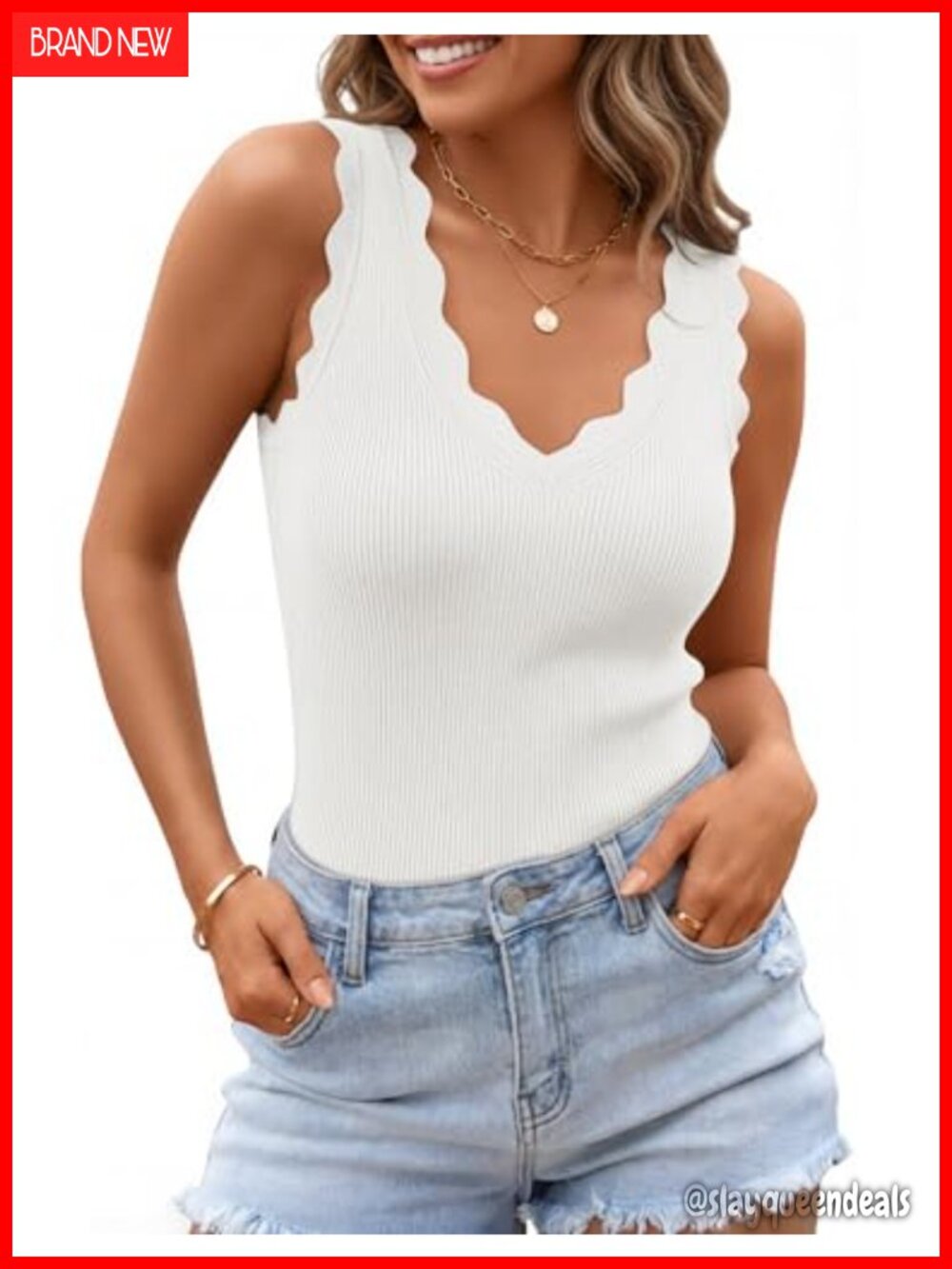 Ribbed Knit V Neck Sleeveless Tank Top Summer Layering Cami